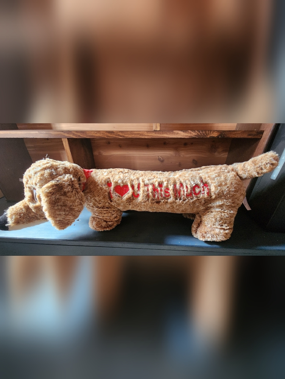 Brown Plush Dog with Red I ❤️ U This Much Lettering